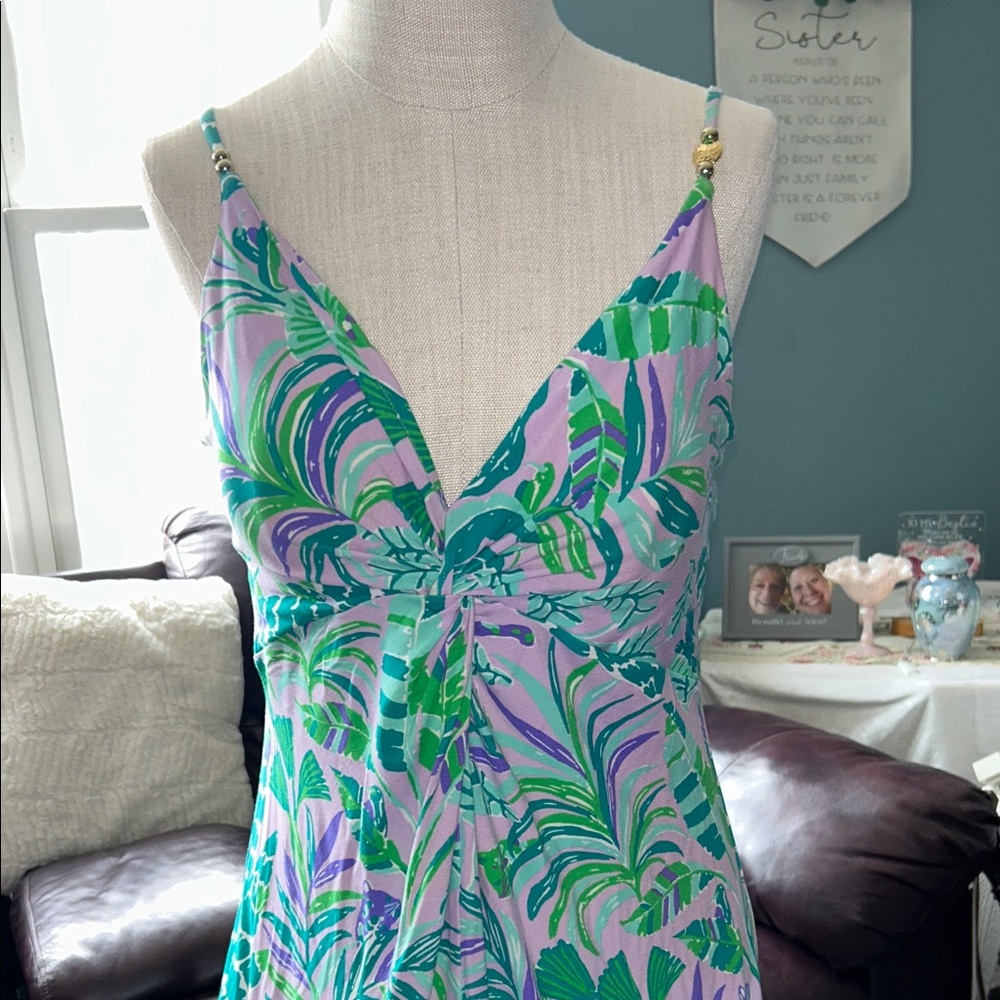 Lilly Pulitzer Green & Lavender Trop V‑Neck Spag Strap Dress S- 14 
Send Offer - Picture 3 of 8